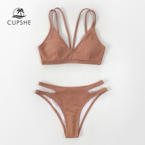Cupshe Nude Ribbed Double Strap Bikini